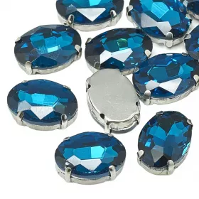 Šatonová růže v kotlíku, 8x6x4 mm, 5 ks, Capri modrá/platinová
