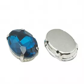 Šatonová růže v kotlíku, 8x6x4 mm, 5 ks, Capri modrá/platinová