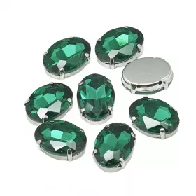 Šatonová růže v kotlíku, 8x6x4 mm, 5 ks, smaragdová/platinová