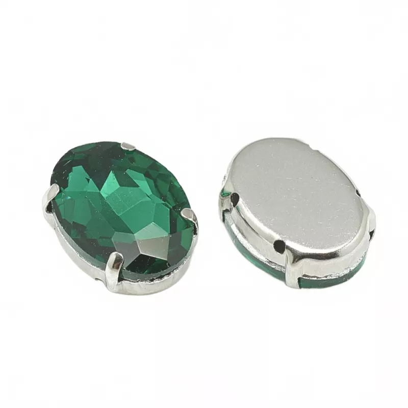 Šatonová růže v kotlíku, 8x6x4 mm, 5 ks, smaragdová/platinová