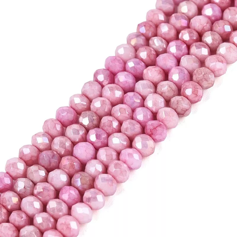 Skleněné broušené korálky 3,5x2,5 mm, 110 ks, plnobarevná flamingo s AB pokovem
