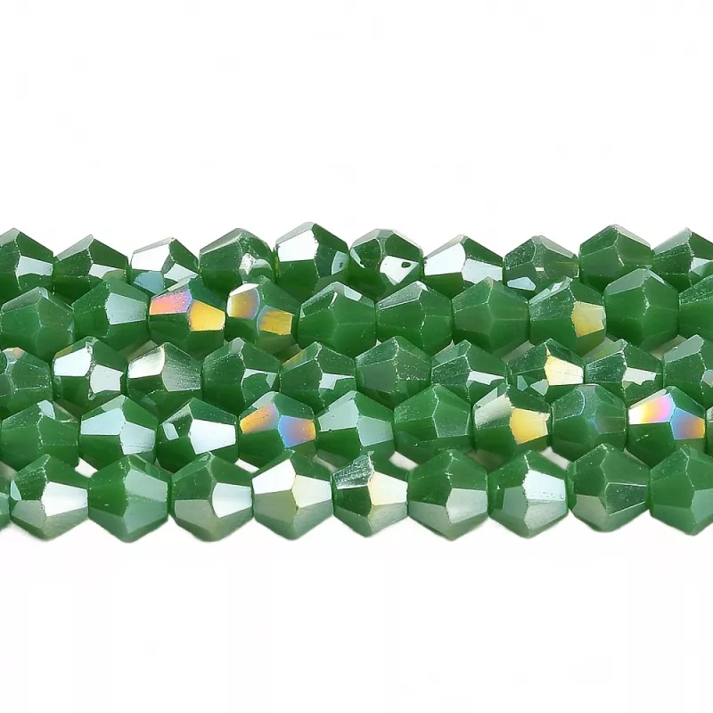 Skleněné sluníčko 4x4 mm, 86 ks, zelená s AB pokovem