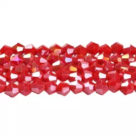 Skleněné sluníčko 4x4 mm, 88 ks, červená s AB pokovem