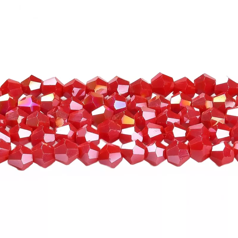 Skleněné sluníčko 4x4 mm, 88 ks, červená s AB pokovem