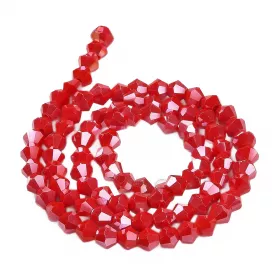 Skleněné sluníčko 4x4 mm, 88 ks, červená s AB pokovem