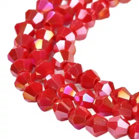 Skleněné sluníčko 4x4 mm, 88 ks, červená s AB pokovem