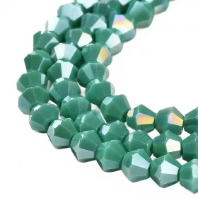 Skleněné sluníčko 4x4 mm, 90 ks, tyrkysově zelená s AB pokovem