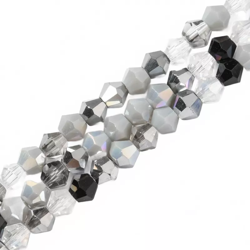 Skleněné sluníčko 4x4 mm, 94 ks, mix šedá, černá, čirá a duhovým pokovem