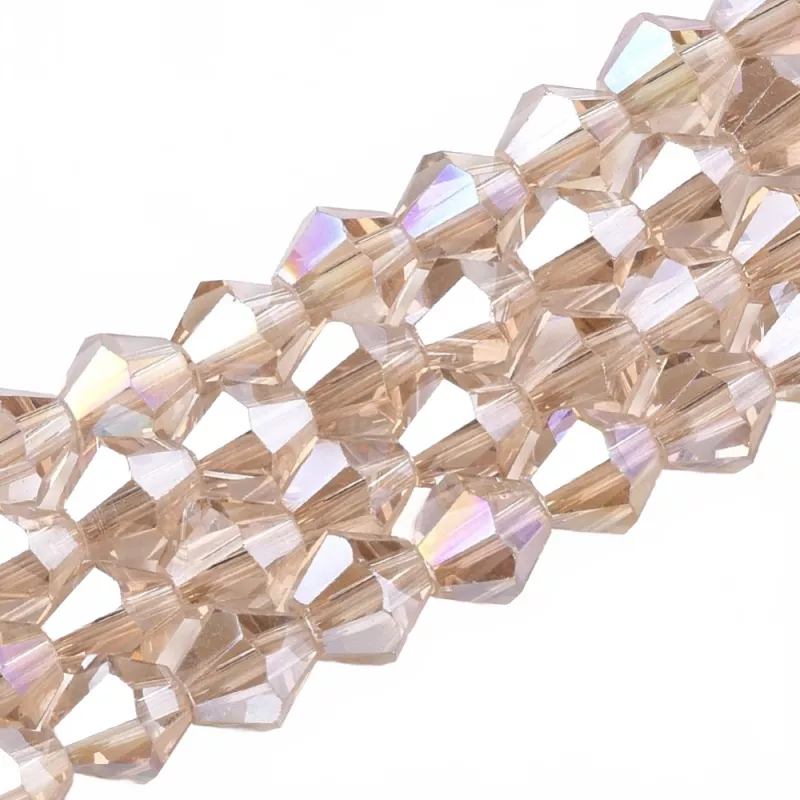 Skleněné sluníčko 6 mm, 45 ks, písková s AB pokovem