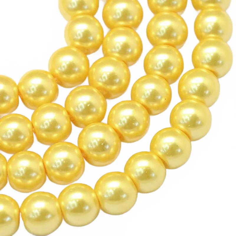 Voskované perle 8 mm, 105 ks, světle žlutá