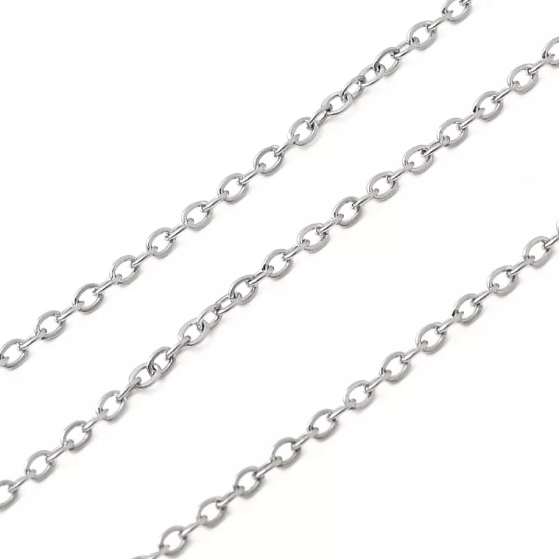 Řetízek s plochým oválným očkem 1,5x1 mm z chirurgické oceli 304, 1 m