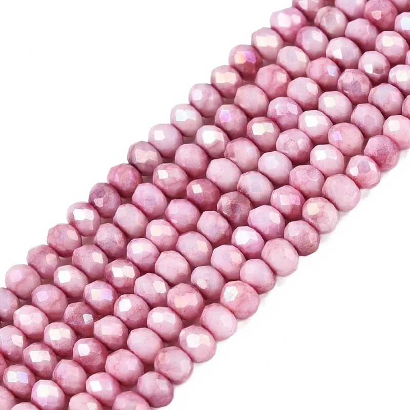 Skleněné broušené korálky 3x2,5 mm, 140 ks, plnobarevná tmavě růžová s AB pokovem
