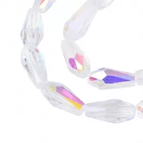 Skleněný drop 9x4 mm, 55 ks na šňůře, čiré s AB pokovem