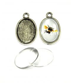 Přívěsek s očkem 25x16 mm s lůžkem 18x13 mm, starostříbro
