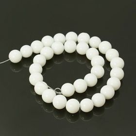 Skleněné hladké korálky 10 mm, 32 ks, bílá