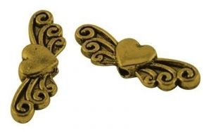 Andělská křídla se srdíčkem, 24x17 mm, zlatá antik