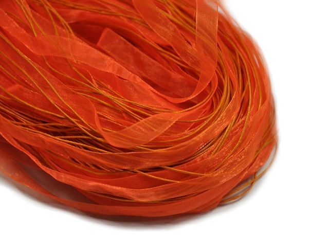 Organzová stužka se zapínáním, 45 cm + 5 cm na prodloužení, neonově oranžová