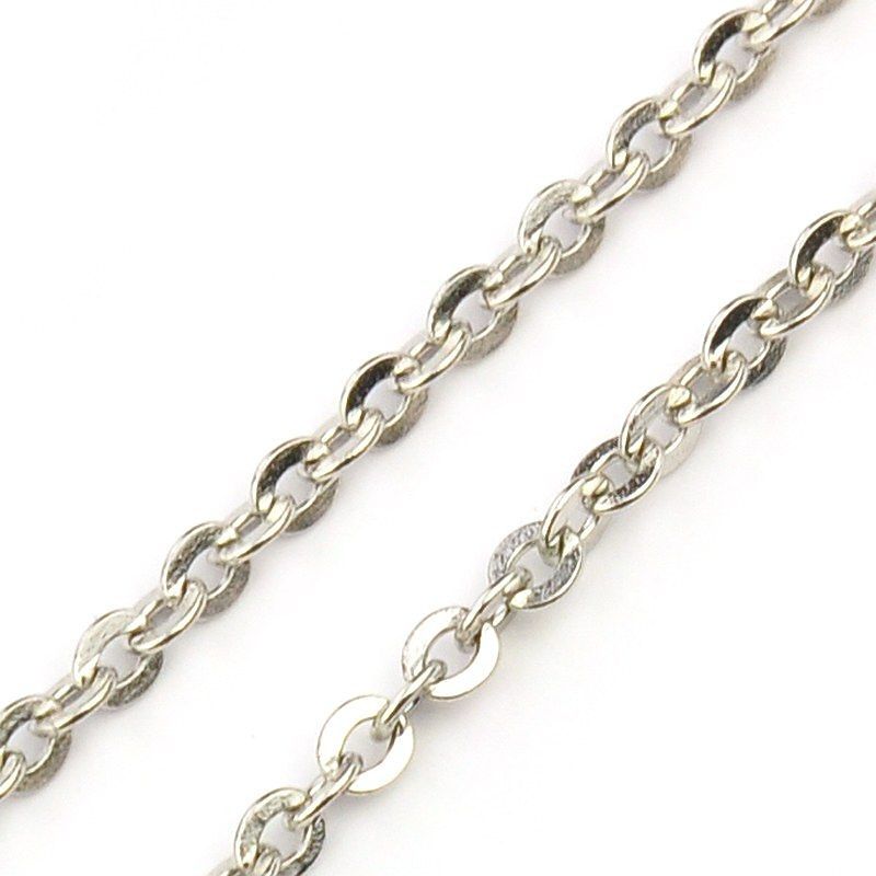 Řetízek s karabinkou z chirurgické oceli 45 cm, šířka 2 mm, platinový