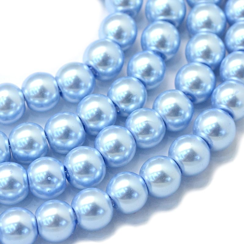 Voskované perle 8 mm, 105 ks, blankytně modrá