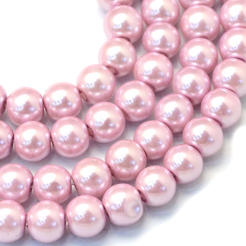 Voskované perle 8 mm, 105 ks, růžová flamingo