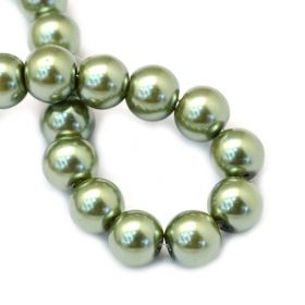 Voskované perle 8 mm, 106 ks, olivově zelená