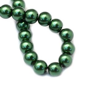 Voskované perle 8 mm, 106 ks, tmavě zelená