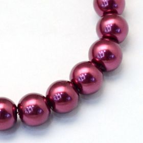 Voskované perle 6 mm, 146 ks, fialovočervená