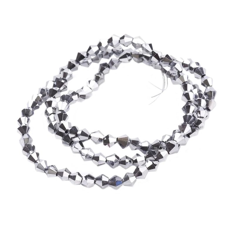 Skleněné sluníčko 4x4 mm, 90 ks, stříbrný pokov