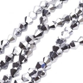 Skleněné sluníčko 4x4 mm, 90 ks, stříbrný pokov