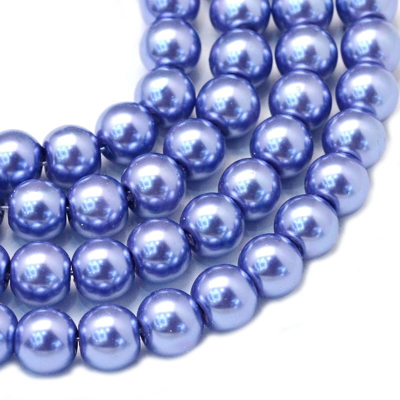 Voskované perle 8 mm, 106 ks, fialovomodrá