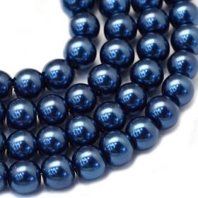 Voskované perle 8 mm, 106 ks, tmavě modrá